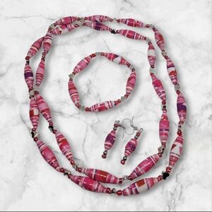 Vibrant Pink Beaded Necklace Set